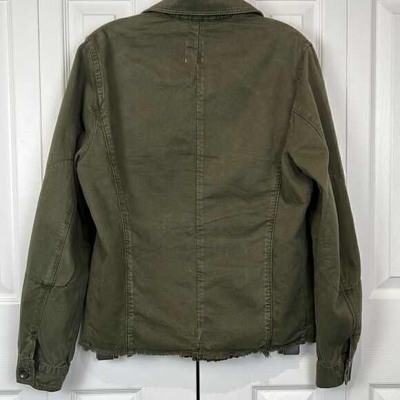 Zara Unisex Relaxed Fit Olive Green Frayed Hem‎ 100% Cottage Jacket Size M - Picture 8 of 13